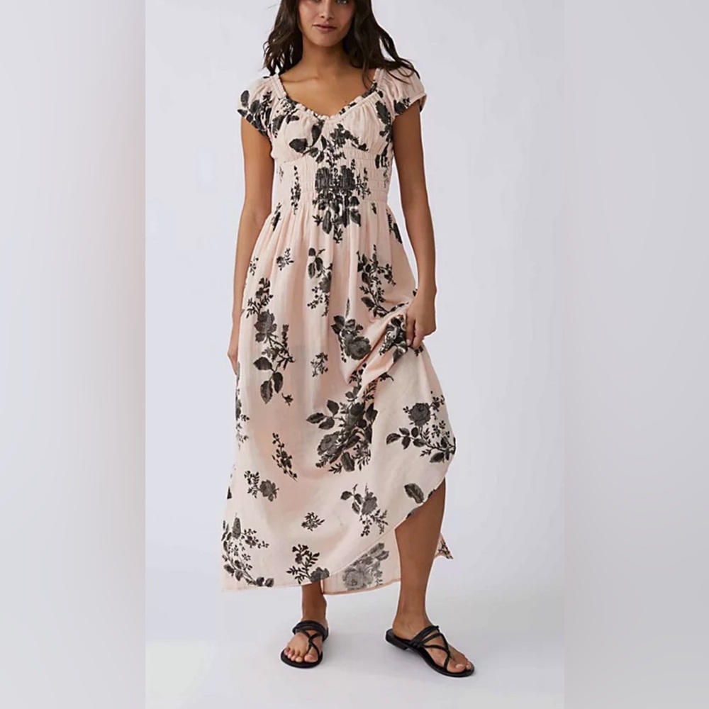 Free People - Nwt Forget Me Not Short Sleeve Floral Tie Back Maxi Dress Large